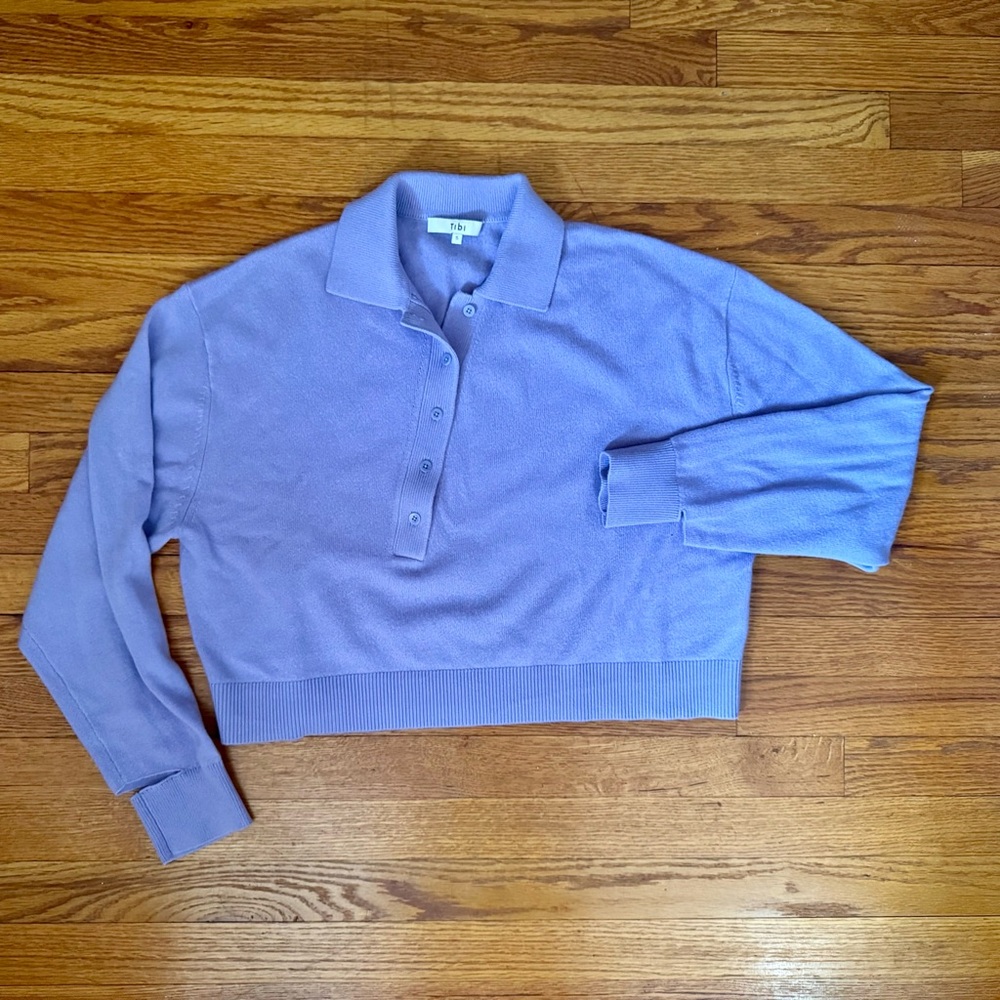 Tibi Washable Cashmere Easy Polo Cropped Sweater in Lavender Size Small - Picture 3 of 3